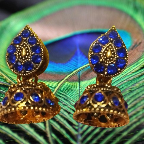 Peacock Elegance Earrings - Dark Blue