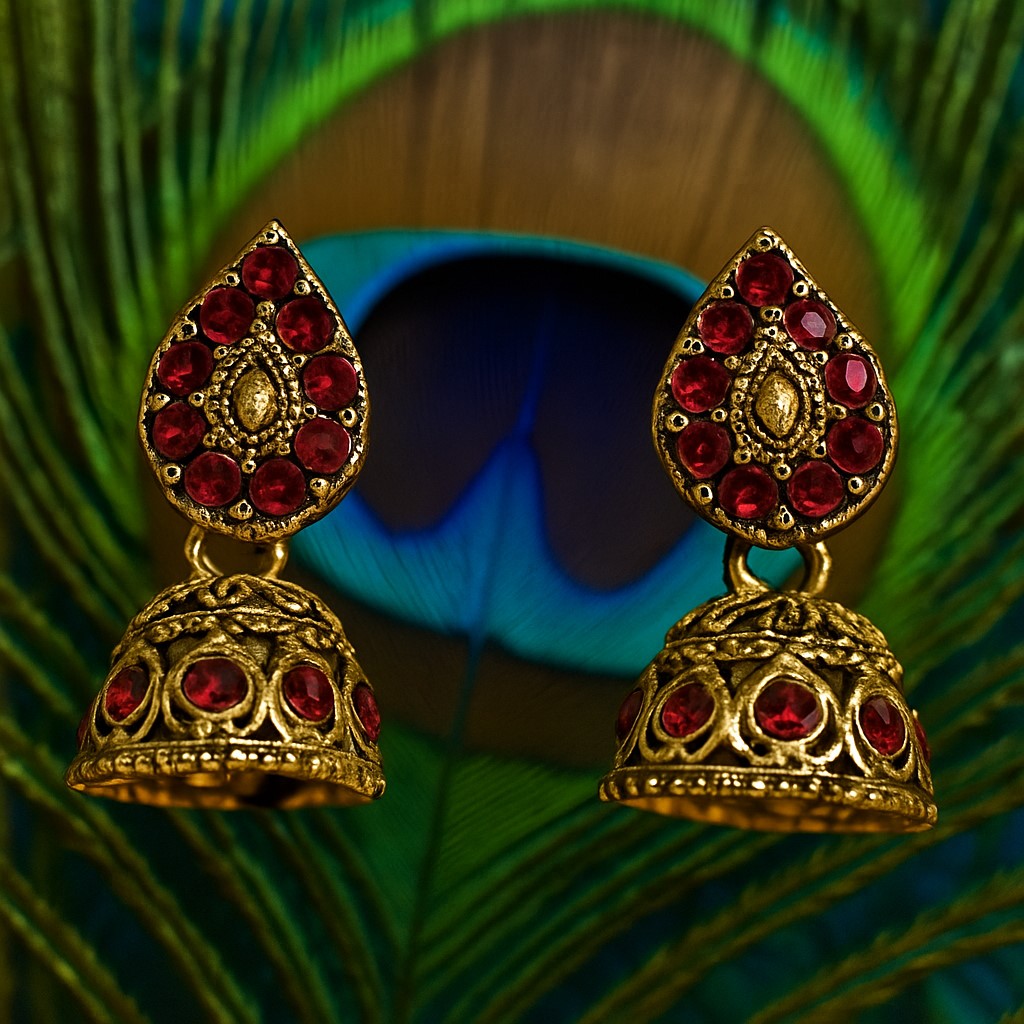 Ethereal Red & Gold Jhumkas